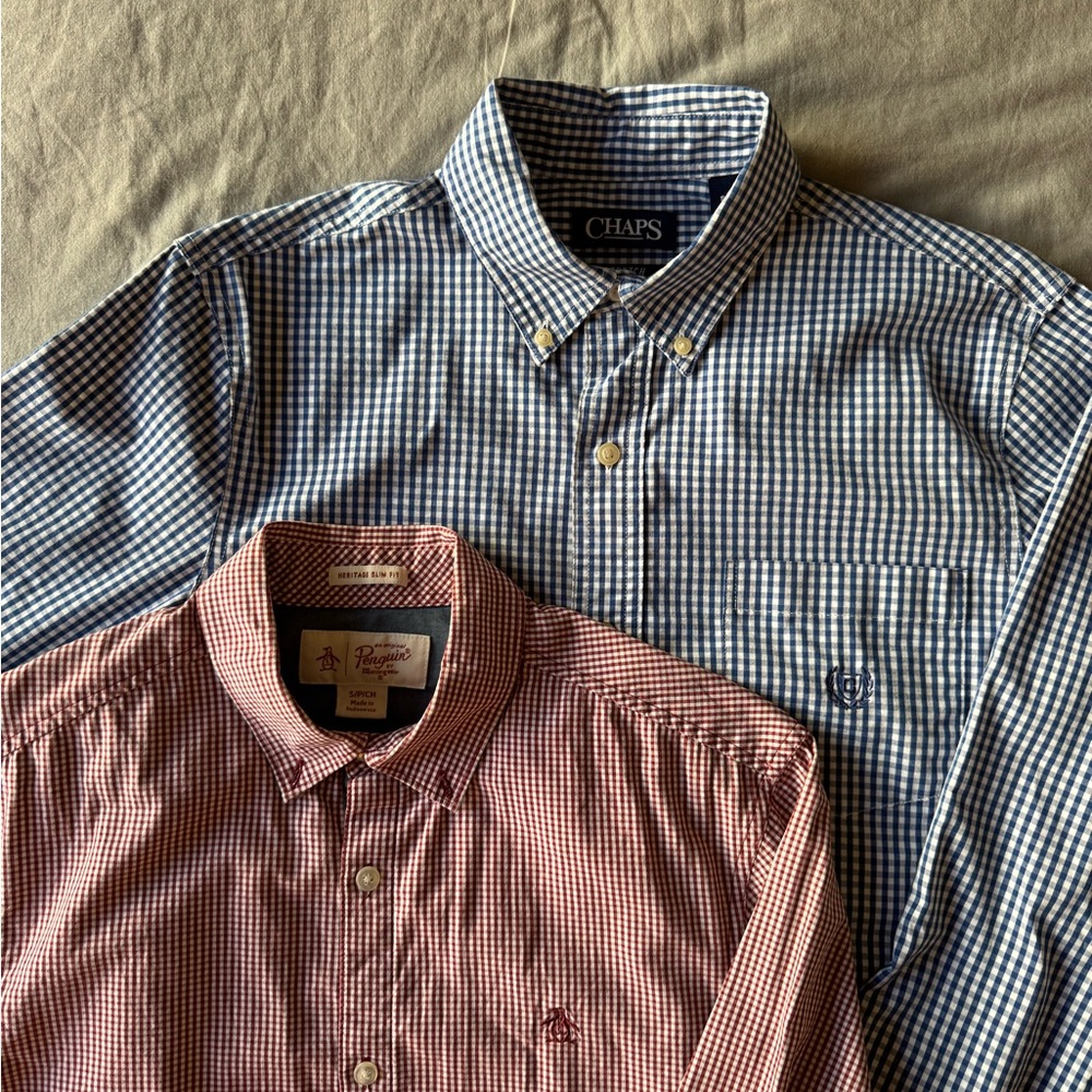 * 2 for 1 *- Penguin Burgundy and Blue Checkered Chaps Button Down Shirts